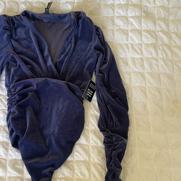 Express Velvet Velour Ruched Bodysuit - Picture 2 of 8